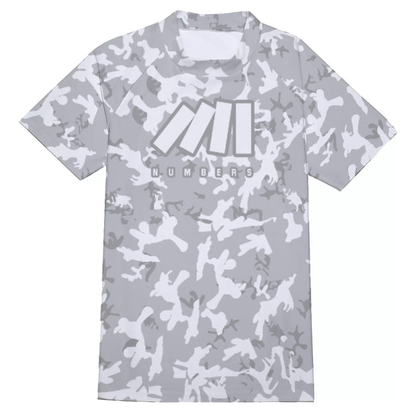 Athletic sports compression shirt for youth and adult football, basketball, baseball, cycling, softball etc printed with camouflage gray and white colors