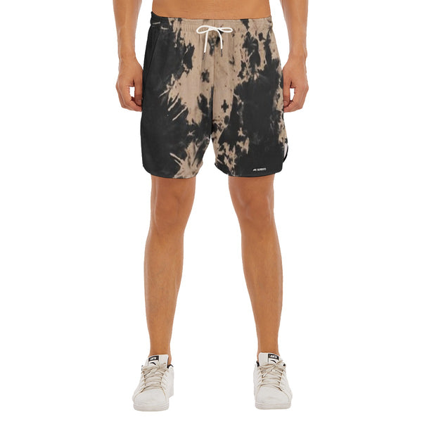 Stylish short shorts for sports like track, running, athletic performance, gym workout, training, etc. printed with tie dye black and brown