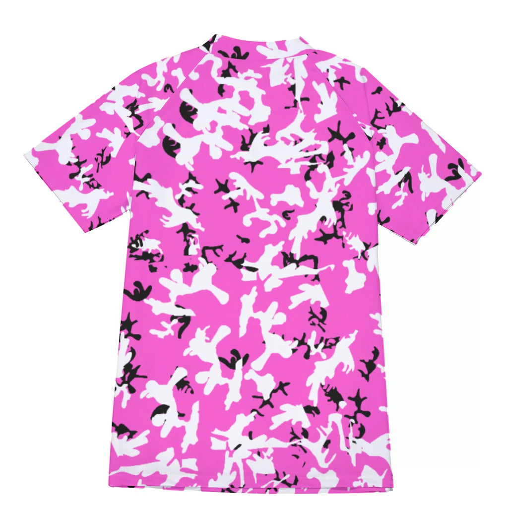 Athletic sports compression shirt for youth and adult football, basketball, baseball, cycling, softball etc printed with camouflage pink, black, white colors