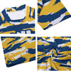 Athletic sports compression arm sleeve for youth and adult football, basketball, baseball, and softball printed with navy blue, yellow, and white colors Indiana Pacers. 