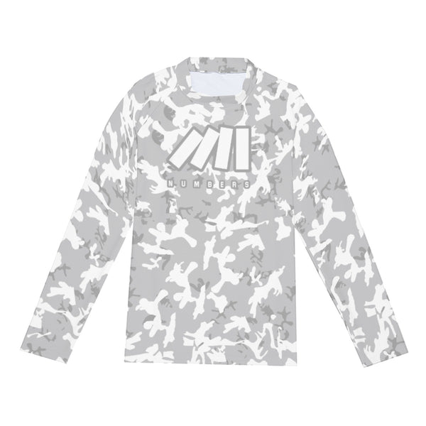 Athletic sports compression shirt for youth and adult football, basketball, baseball, cycling, softball etc printed with camouflage gray and white colors