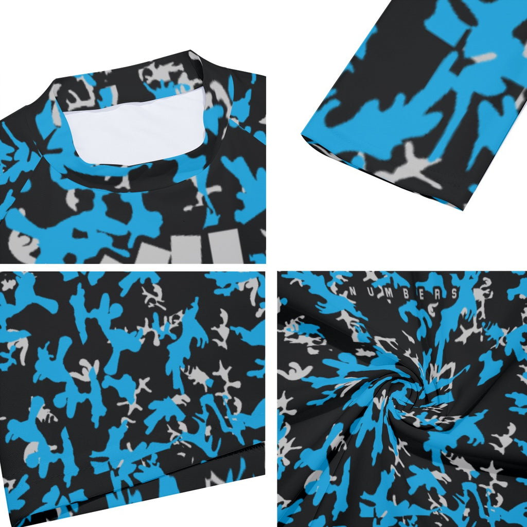 Athletic sports compression shirt for youth and adult football, basketball, baseball, cycling, softball etc printed with camouflage blue, black, gray colors