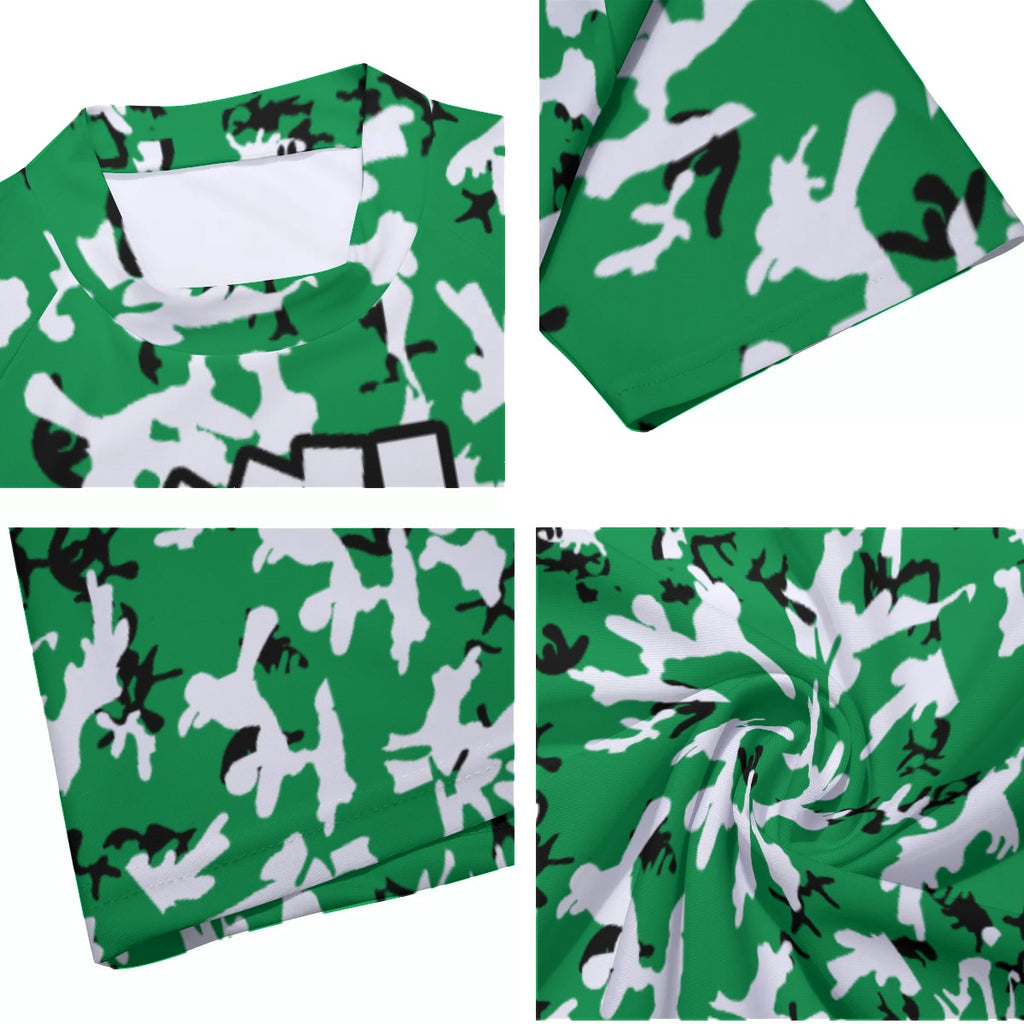 Athletic sports compression shirt for youth and adult football, basketball, baseball, cycling, softball etc printed with camouflage green, white, black colors