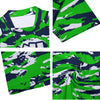Athletic sports compression arm sleeve for youth and adult football, basketball, baseball, and softball printed with navy blue, green, and white colors Seattle Seahawks. 