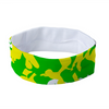 Athletic sports sweatband headband for youth and adult football, basketball, baseball, and softball printed with camo neon green, yellow, white
