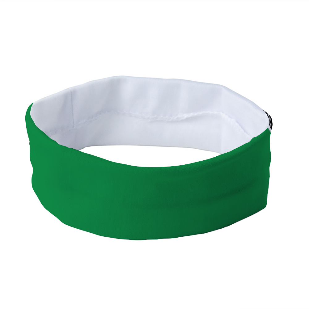 Athletic sports sweatband headband for youth and adult football, basketball, baseball, and softball printed in kelly green color