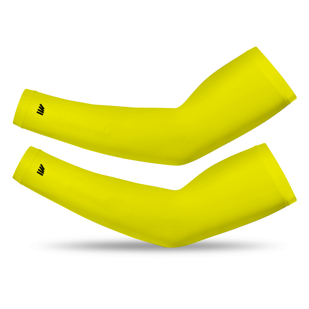 Athletic sports compression arm sleeve for youth and adult football, basketball, baseball, and softball printed in the color fluorescent yellow