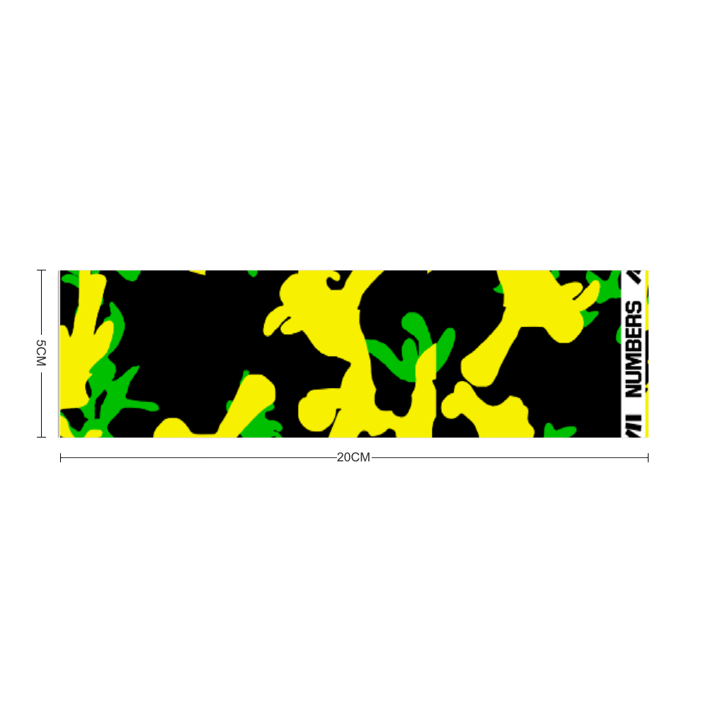 Athletic sports sweatband headband for youth and adult football, basketball, baseball, and softball printed with camo fluorescent green, yellow, black