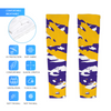 Athletic sports compression arm sleeve for youth and adult football, basketball, baseball, and softball printed with  purple, yellow, and white LSU Tiger