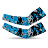 Athletic sports compression arm sleeve for youth and adult football, basketball, baseball, and softball printed with digicamo aqua, gray, black Carolina Panthers colors