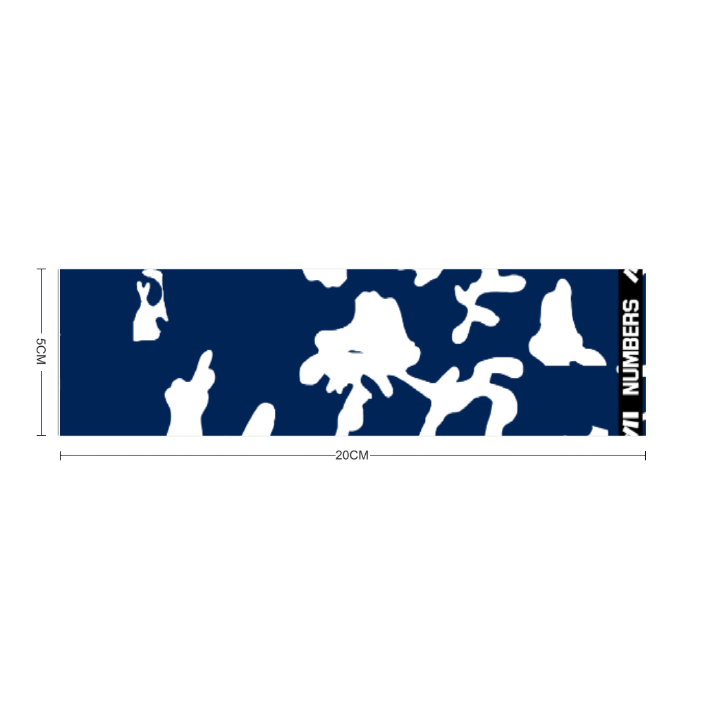Athletic sports sweatband headband for youth and adult football, basketball, baseball, and softball printed in camo navy blue and white colors