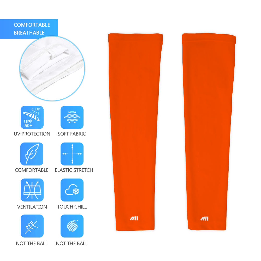 Athletic sports compression arm sleeve for youth and adult football, basketball, baseball, and softball printed in the color orange