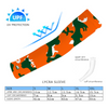 Athletic sports compression arm sleeve for youth and adult football, basketball, baseball, and softball printed with camo green, orange, white