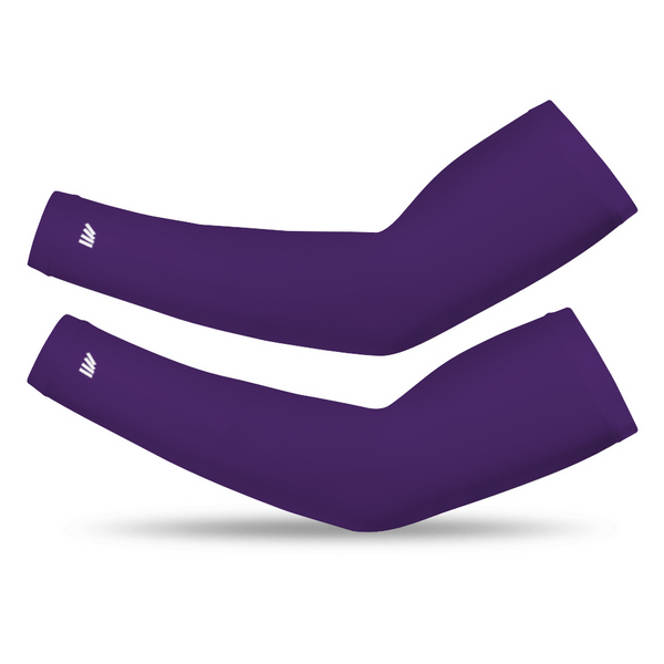 Athletic sports compression arm sleeve for youth and adult football, basketball, baseball, and softball printed in the color purple