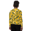 Athletic sports compression shirt for youth football, basketball, baseball, golf, softball etc similar to Nike, Under Armour, Adidas, Sleefs, printed with camouflage yellow, green, and white Green Bay Packers colors