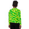 Athletic sports compression shirt for youth football, basketball, baseball, golf, softball etc similar to Nike, Under Armour, Adidas, Sleefs, printed with camouflage fluorescent yellow, green, and white Oregon Ducks colors