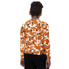 Athletic sports compression shirt for youth football, basketball, baseball, golf, softball etc similar to Nike, Under Armour, Adidas, Sleefs, printed with camouflage burned orange, black and white Texas Longhorns colors