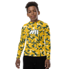 Athletic sports compression shirt for youth football, basketball, baseball, golf, softball etc similar to Nike, Under Armour, Adidas, Sleefs, printed with camouflage yellow, green, and white Green Bay Packers colors