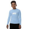 Athletic sports compression shirt for youth football, basketball, baseball, golf, softball etc similar to Nike, Under Armour, Adidas, Sleefs, printed in powder blue colors