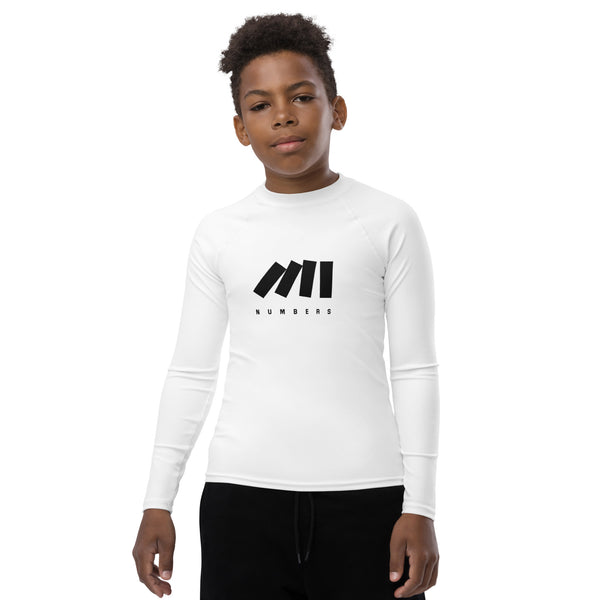Athletic sports compression shirt for youth football, basketball, baseball, golf, softball etc similar to Nike, Under Armour, Adidas, Sleefs, printed with black and white colors