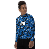 Athletic sports compression shirt for youth and kids football, basketball, baseball, cycling, softball etc printed with camouflage blue, black, white colors