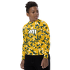 Athletic sports compression shirt for youth football, basketball, baseball, golf, softball etc similar to Nike, Under Armour, Adidas, Sleefs, printed with camouflage yellow, green, and white Green Bay Packers colors