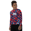 Athletic sports compression shirt for youth football, basketball, baseball, golf, softball etc similar to Nike, Under Armour, Adidas, Sleefs, printed with camouflage red, blue and white Houston Texanscolors