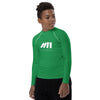 Athletic sports compression shirt for youth football, basketball, baseball, golf, softball etc similar to Nike, Under Armour, Adidas, Sleefs, printed in kelly green color