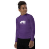 Athletic sports compression shirt for youth football, basketball, baseball, golf, softball etc similar to Nike, Under Armour, Adidas, Sleefs, printed in the color purple