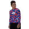 Athletic sports compression shirt for youth football, basketball, baseball, golf, softball etc similar to Nike, Under Armour, Adidas, Sleefs, printed with camouflage red, blue and white Philadelphia Phillies colors
