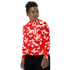 Athletic sports compression shirt for youth football, basketball, baseball, golf, softball etc similar to Nike, Under Armour, Adidas, Sleefs, printed with camouflage red and white Detroit Red Wings colors