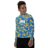 Athletic sports compression shirt for youth football, basketball, baseball, golf, softball etc similar to Nike, Under Armour, Adidas, Sleefs, printed with camouflage blue, yellow, and powder blue Denver Nuggets colors