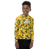 Athletic sports compression shirt for youth football, basketball, baseball, golf, softball etc similar to Nike, Under Armour, Adidas, Sleefs, printed with camouflage yellow, green, and white Green Bay Packers colors