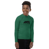 Athletic sports compression shirt for youth football, basketball, baseball, golf, softball etc similar to Nike, Under Armour, Adidas, Sleefs, printed with in forest green color