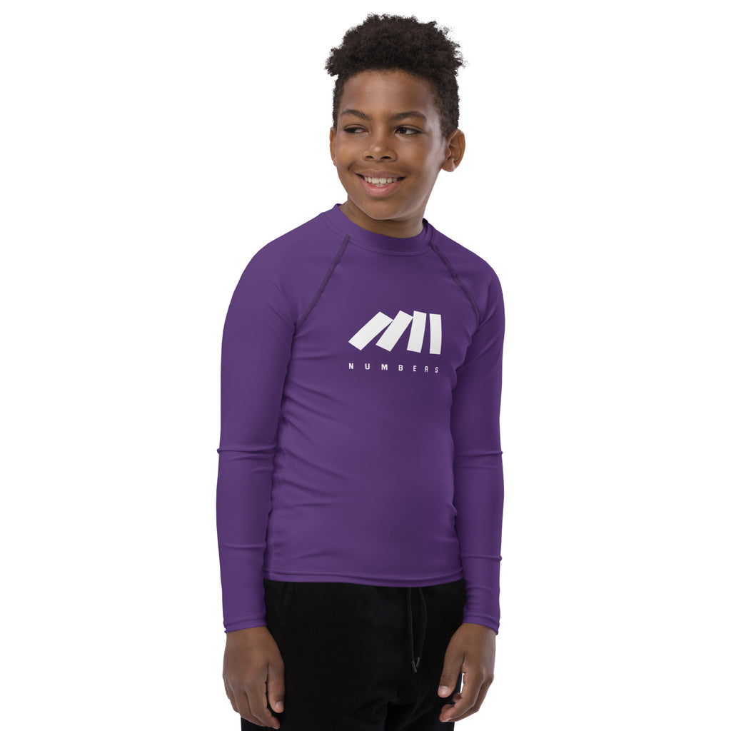 Athletic sports compression shirt for youth football, basketball, baseball, golf, softball etc similar to Nike, Under Armour, Adidas, Sleefs, printed in the color purple