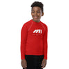 Athletic sports compression shirt for youth football, basketball, baseball, golf, softball etc similar to Nike, Under Armour, Adidas, Sleefs, printed in the color red