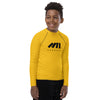Athletic sports compression shirt for youth football, basketball, baseball, golf, softball etc similar to Nike, Under Armour, Adidas, Sleefs, printed in the color yellow