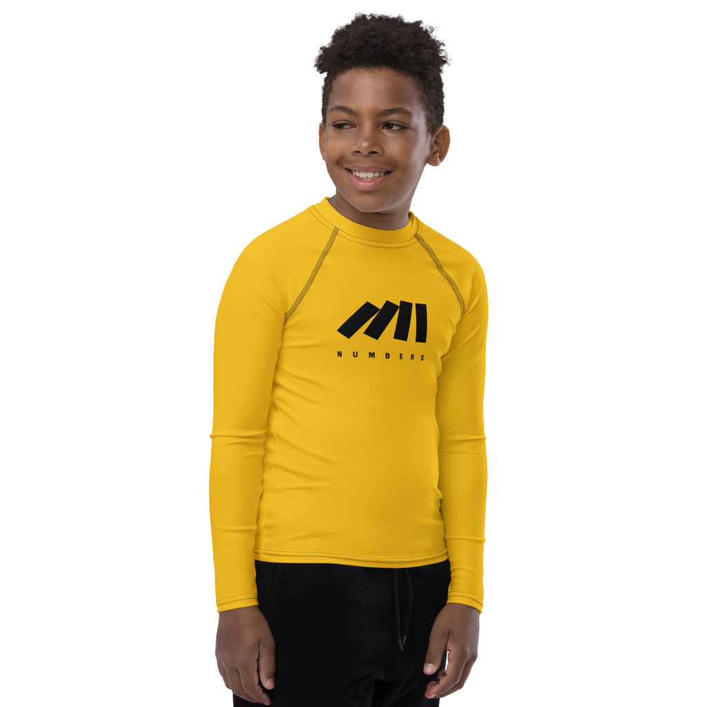 Athletic sports compression shirt for youth football, basketball, baseball, golf, softball etc similar to Nike, Under Armour, Adidas, Sleefs, printed in the color yellow