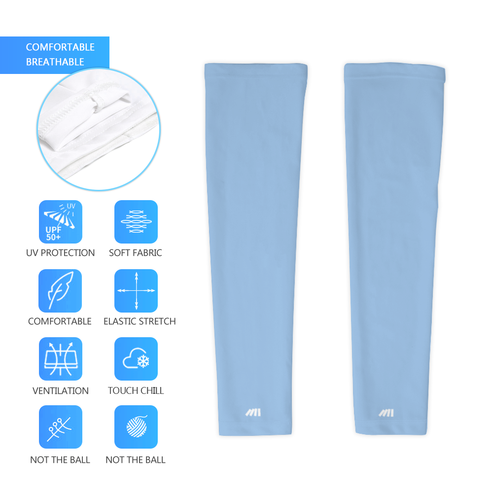 Athletic sports compression arm sleeve for youth and adult football, basketball, baseball, and softball printed with baby blue color