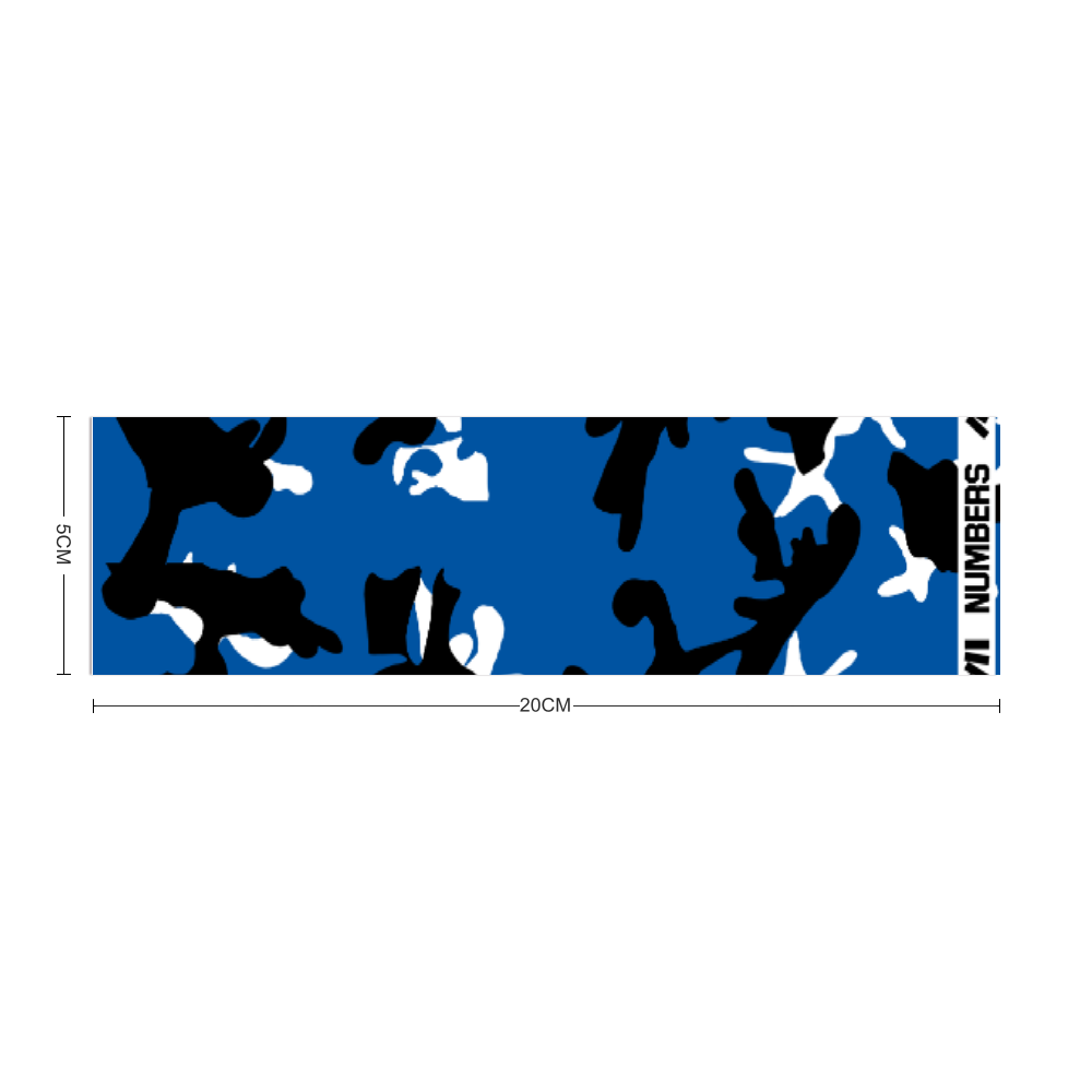 Athletic sports sweatband headband for youth and adult football, basketball, baseball, and softball printed with camo blue, black, and white