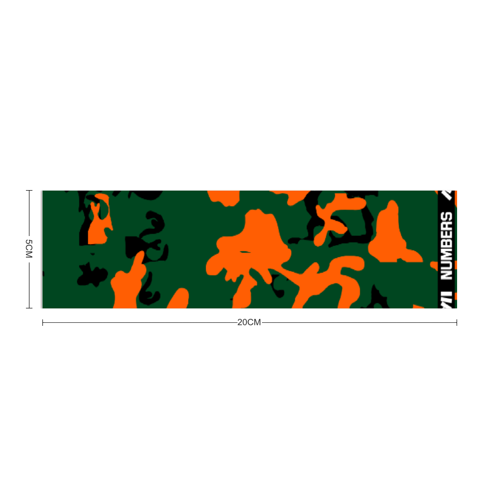 Athletic sports sweatband headband for youth and adult football, basketball, baseball, and softball printed with camo green, orange, and white