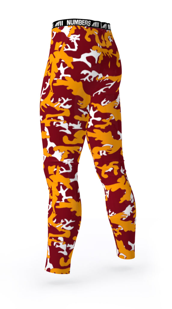 Back view- Custom athletic team compression tights with ARIZONA STATE SUN DEVILS team colors- maroon, yellow, white