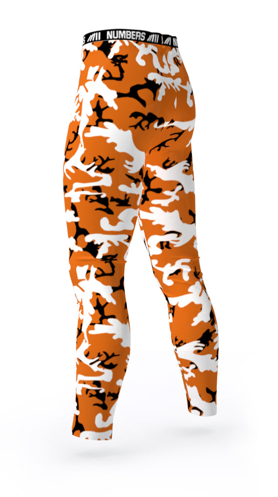 TEXAS LONGHORNS COLORS ATHLETIC COMPRESSION TIGHTS FOR SPORTS TEAMS UNIFORMS; ORANGE, BLACK, WHITE