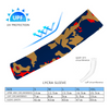 Athletic sports compression arm sleeve for youth and adult football, basketball, baseball, and softball printed with camo navy blue, red, and gold