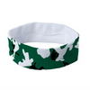 Athletic sports sweatband headband for youth and adult football, basketball, baseball, and softball printed in camo green, black, white colors