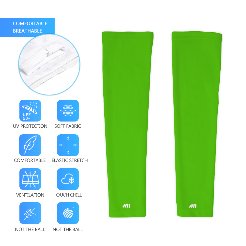 Athletic sports compression arm sleeve for youth and adult football, basketball, baseball, and softball printed in the color fluorescent green
