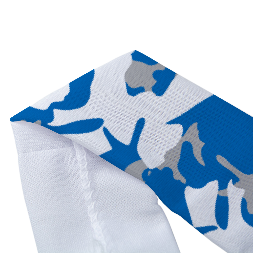 Athletic sports sweatband headband for youth and adult football, basketball, baseball, and softball printed with camo light blue, gray, and white