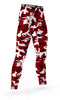 Front view of custom athletic team compression tights with Arizona Cardinals colors- maroon, white, black
