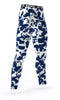 Custom athletic team compression tights with BYU COUGARS team colors- blue, white